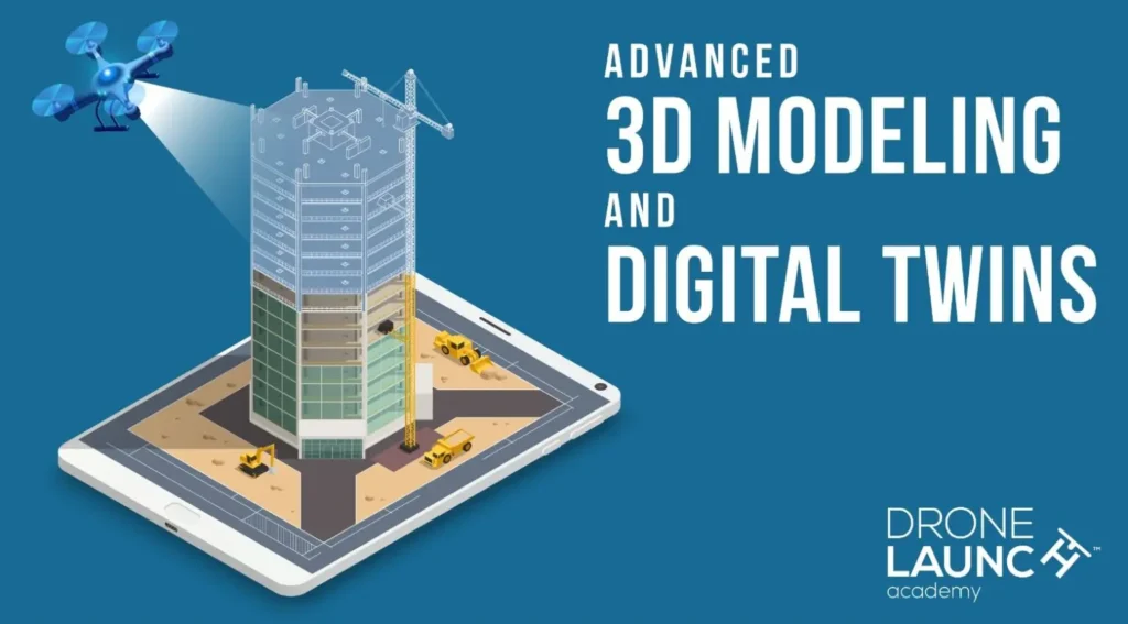 3D modeling and digital twins graphic from Drone Launch Academy’s advanced drone surveying course