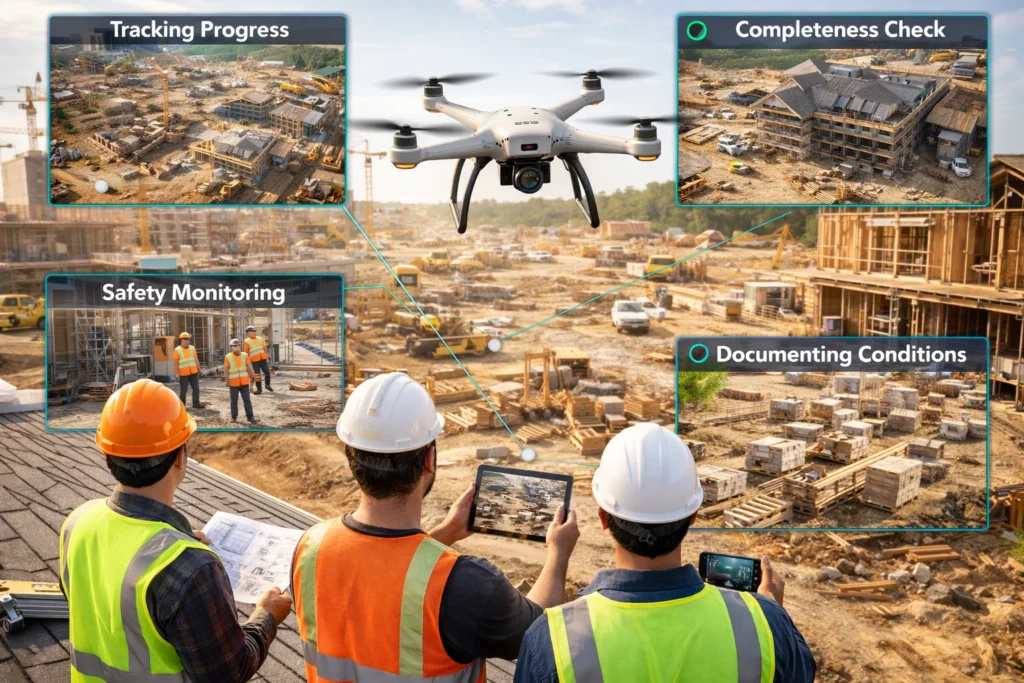 Example of construction site inspections when learning how to start a drone inspection company and deliver professional reports
