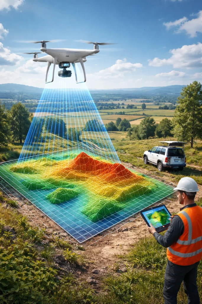 man mapping land with drone