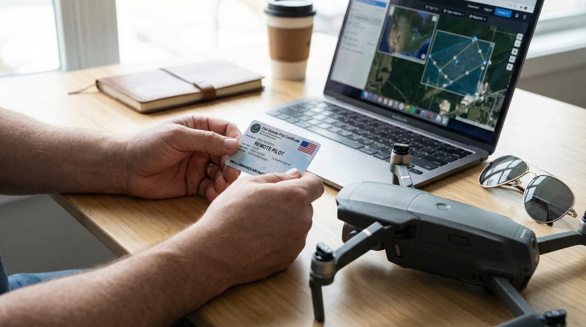 FAA Remote Pilot Certificate with drone and flight planning software