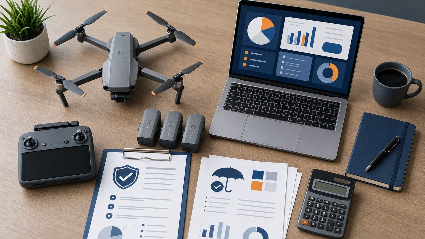 Drone business startup costs including drone gear, insurance, software, and planning tools